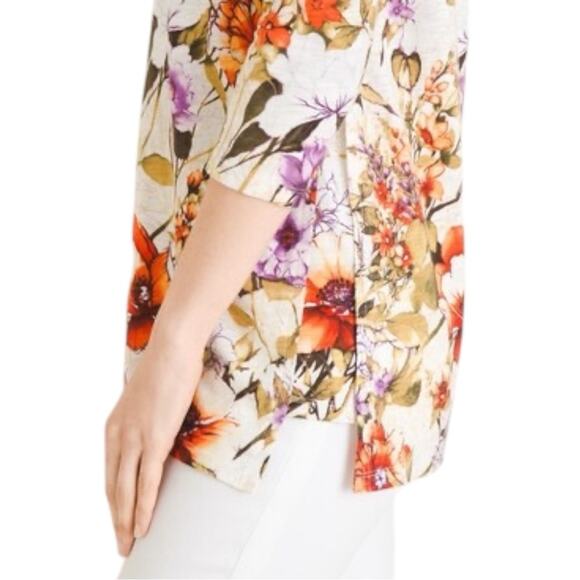 Chico’s Cotton-Blend Slub Tee in floral size Smalll - Picture 5 of 7